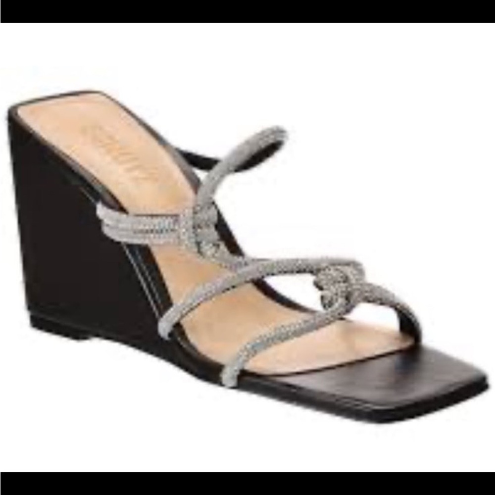 Schutz Lauryn Wedge sandals in a black and crystal‎ size 6.5 NWT